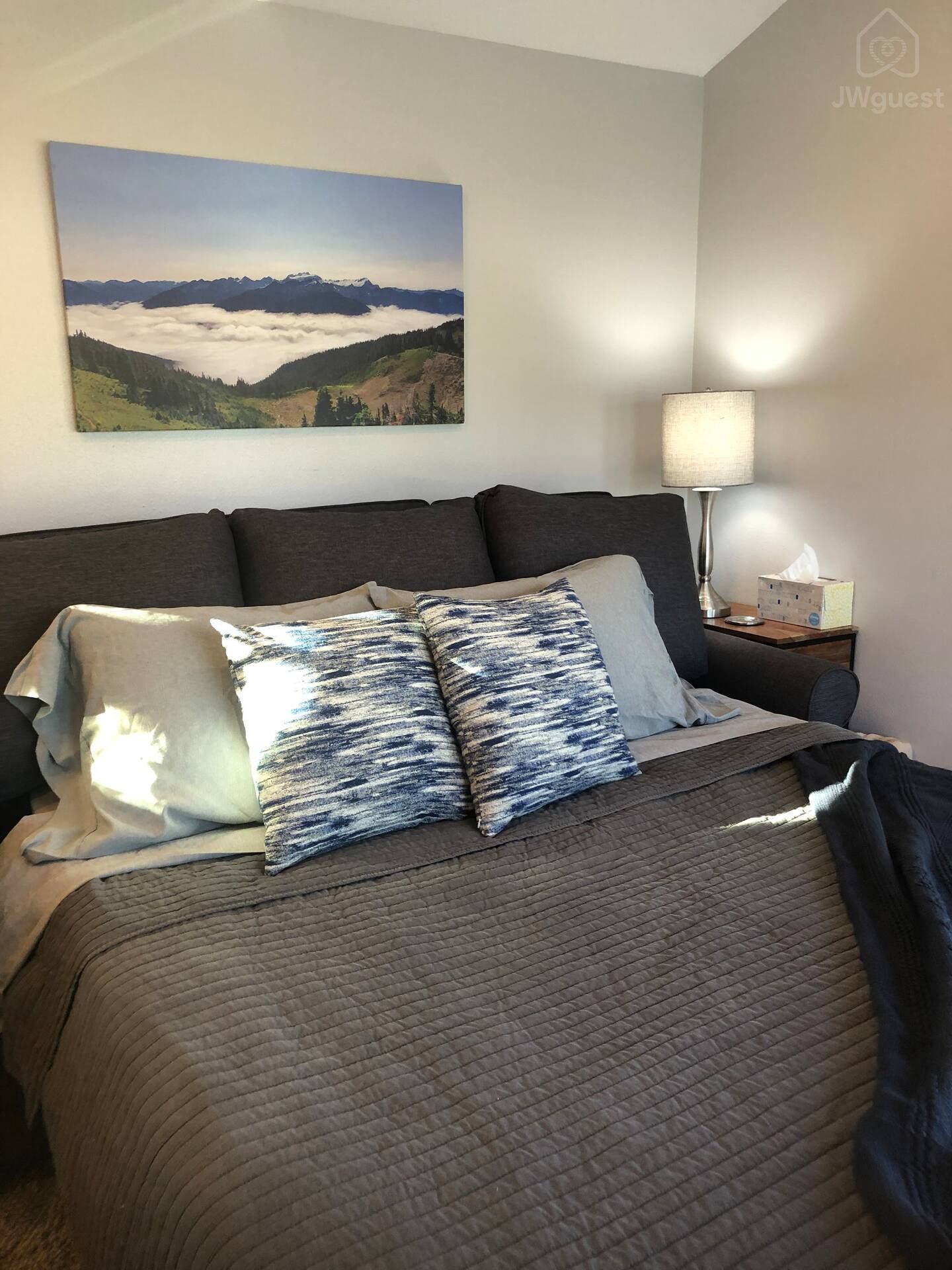 Relax on upgraded sofa bed mattress — Tiny home with Mountain View, Sequim, Washington