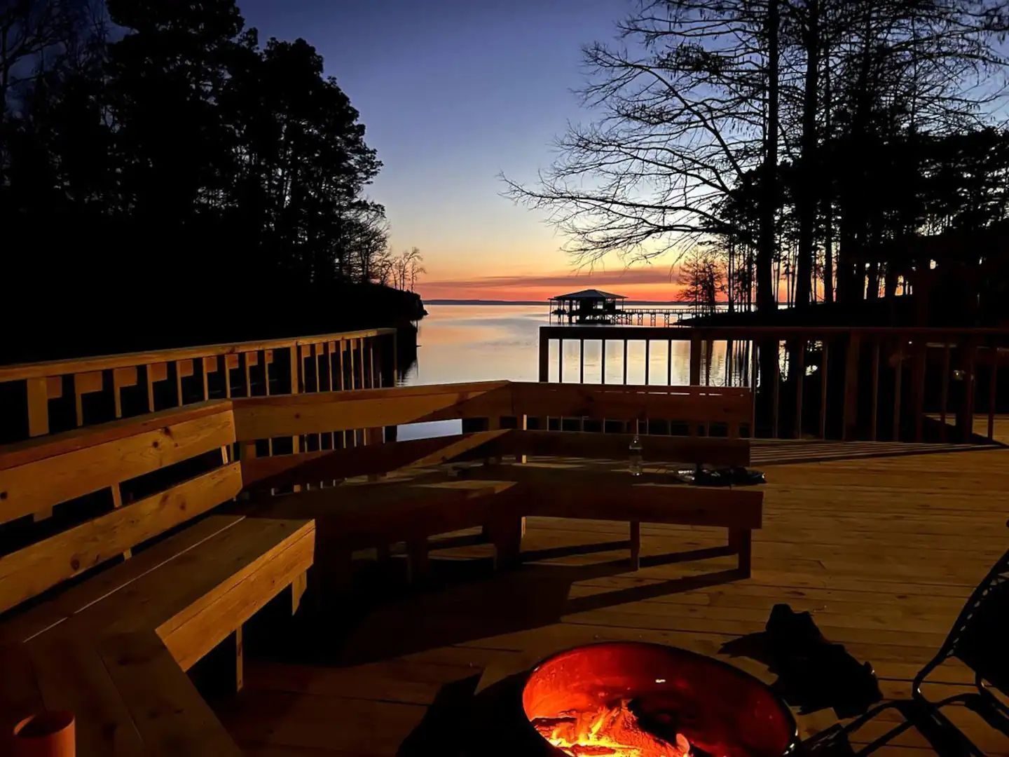 Brand new fire pit area with semi-circle bench — Eden Cove Toledo Bend 4 kayaks Mid-lake Sleeps 16, Many, Louisiana