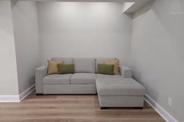 Couch pulls out to make a full size bed. — New Modern 1 Bdr Apt 20 minutes from Atl airport, Sharpsburg, Georgia