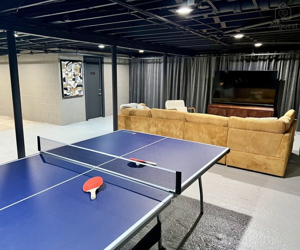 Ping-pong table in the basement — Balm Villa - 2 King En Suites and 1 Queen, Newburgh, New York