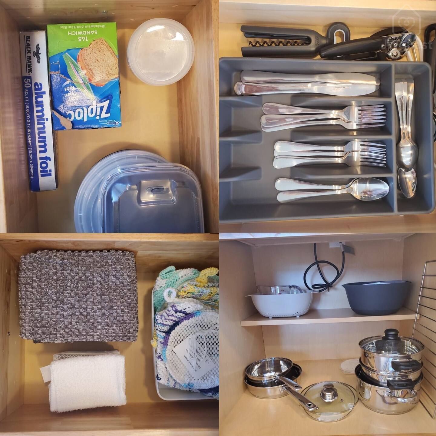 Silverware, storage containers, and pots and pans — Tiny home with Mountain View, Sequim, Washington