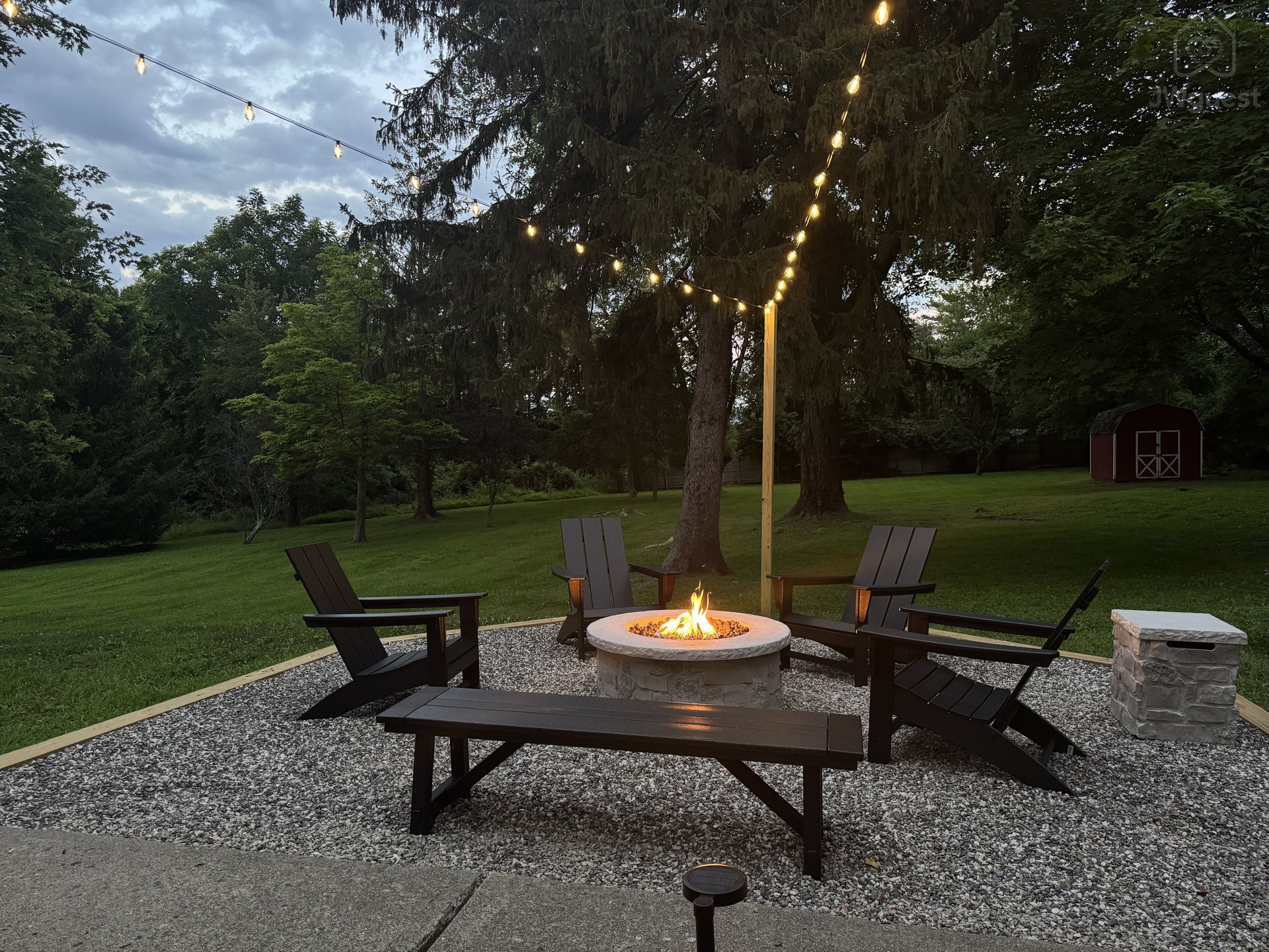 Outdoor propane fire pit and seating for a relaxing time enjoying the outdoors — Balm Villa - 2 King En Suites and 1 Queen, Newburgh, New York