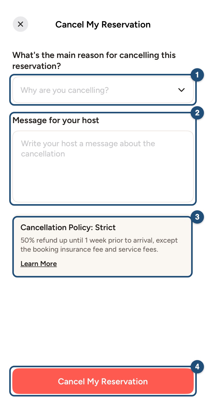 Cancel this reservation in the iOS app