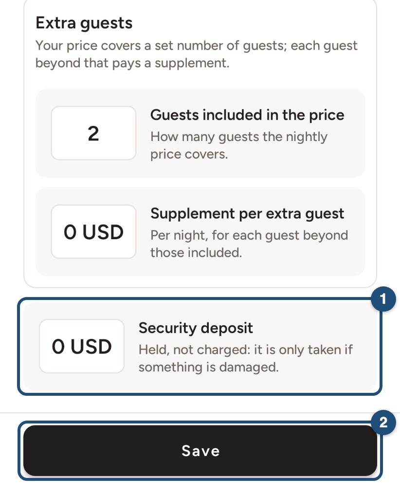 Security deposit in the Android app