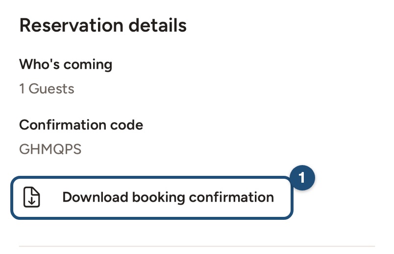 Trip page in the iOS app with Download booking confirmation