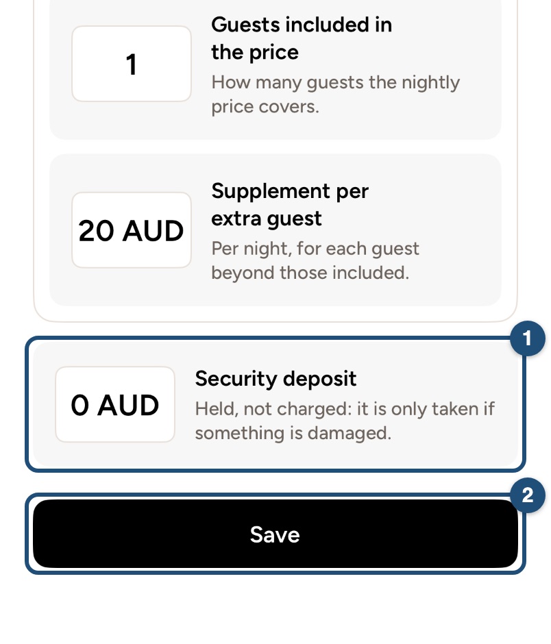 Security deposit in the iOS app