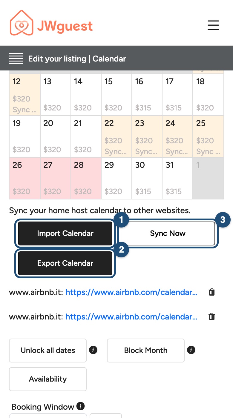 Import Calendar, Export Calendar and Sync Now on a phone
