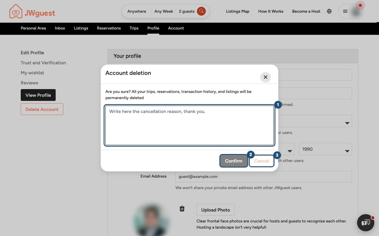 Finestra di eliminazione dell'account