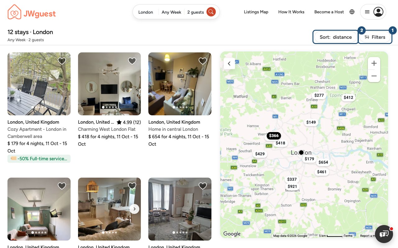 Search results with the Filters button and Sort