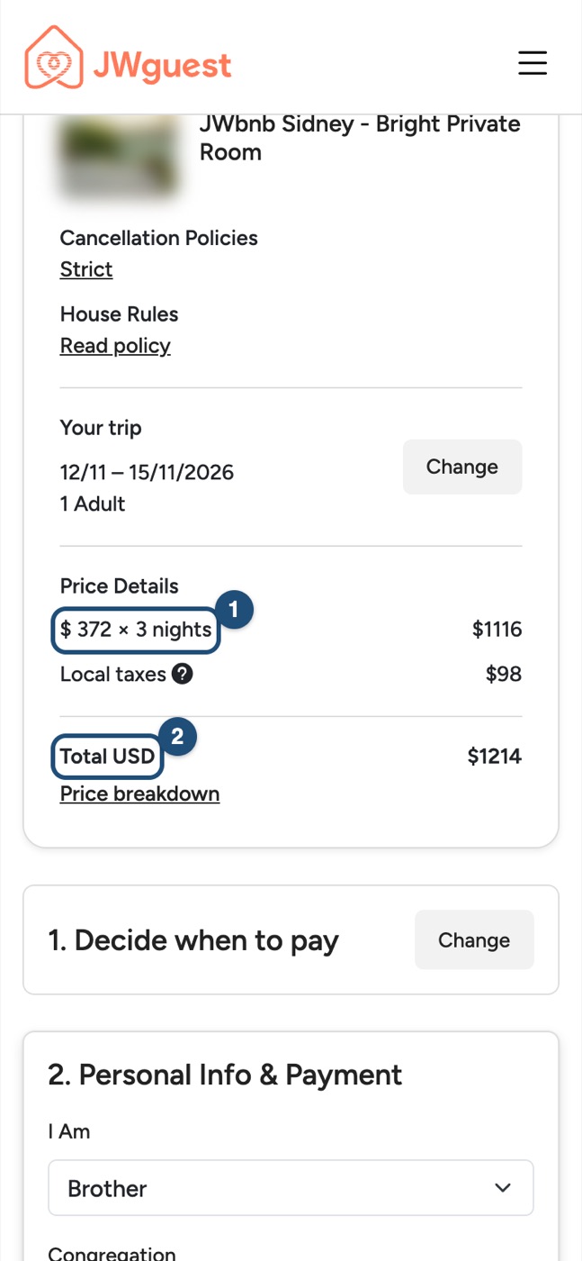 Price breakdown on a phone