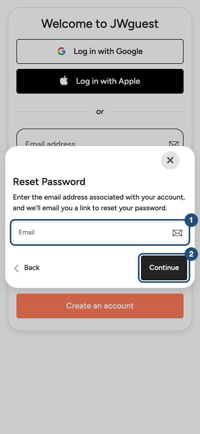 Reset Password on a phone