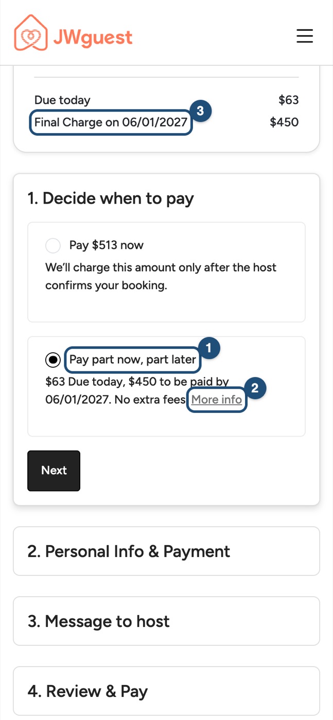 Page de paiement sur téléphone, payez une partie maintenant, le reste plus tard