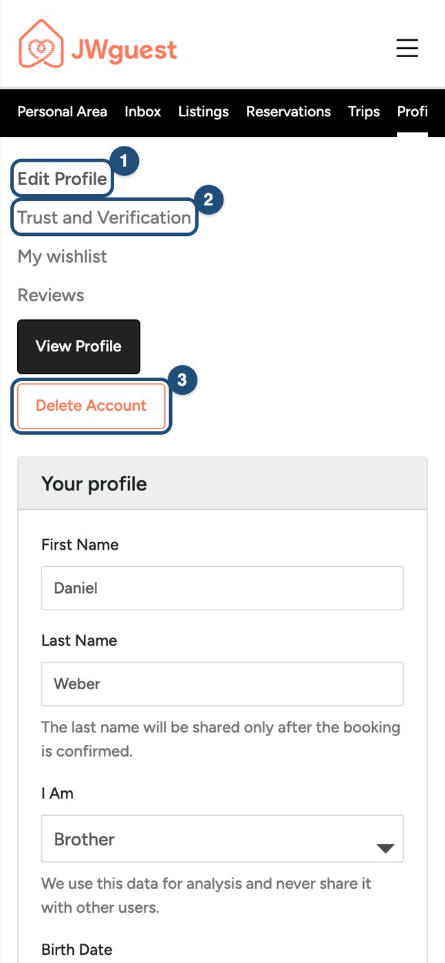 Profile page on a phone