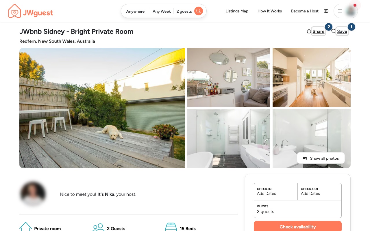 Listing page, Save and Share
