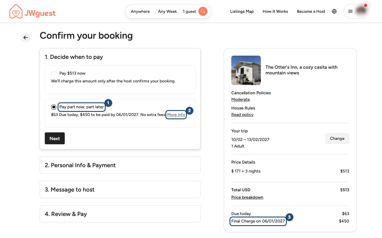 Page de paiement, payez une partie maintenant, le reste plus tard