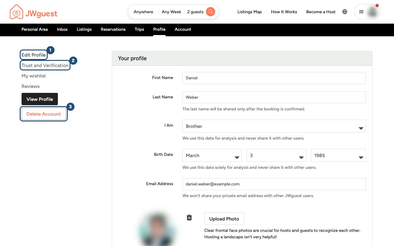 Profile page