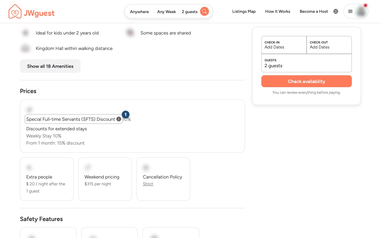 Listing page, SFTS discount section