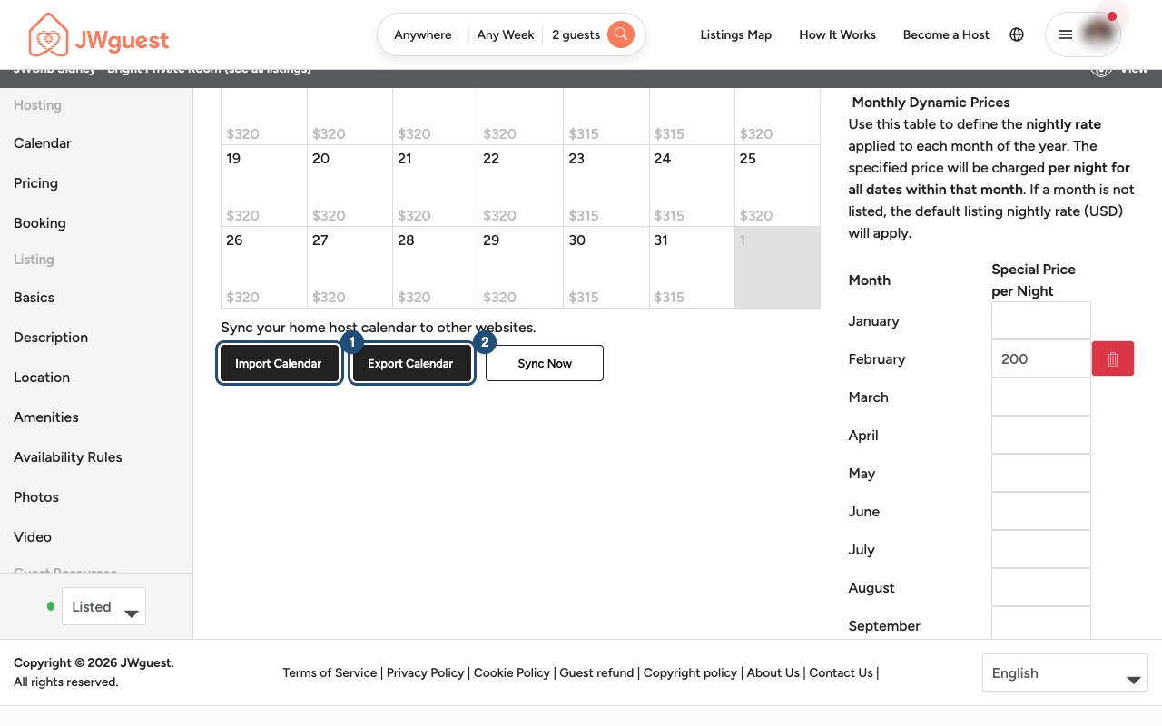 Calendario de listados con calendario de importación y exportación